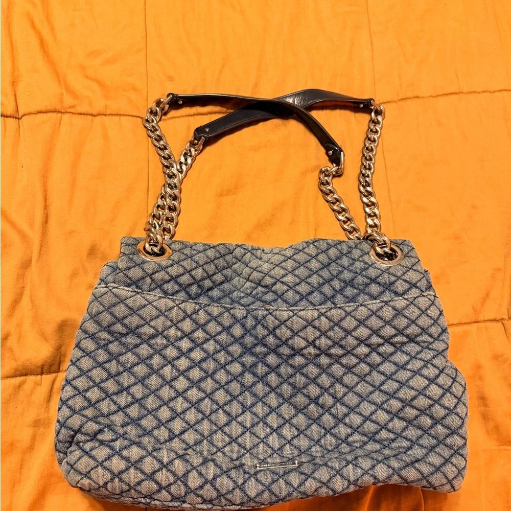 Rebecca Minkoff Quilted Denim Shoulder Bag with silverChain